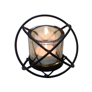 Nouveau porte-bougie décoratif en fer et verre, finition noire, pour la décoration de la maison et de mariage, forme ronde. - Product Image 4