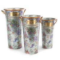 Ensemble de 3 jardinières en métal galvanisé à motif floral vintage pour la maison et le jardin