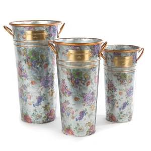 Vintage Floral Metal Set of 3 <b>Galvanized</b> <b>Planters</b> Collection for Home & Garden - Product Image 2