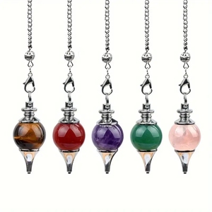 คริสตัลธรรมชาติ อาเกต รีกิ เฟิงชุย ลูกตุ้มหินกลม จี้หินแกะสลักจาก F S CRYSTAL - Product Image 1