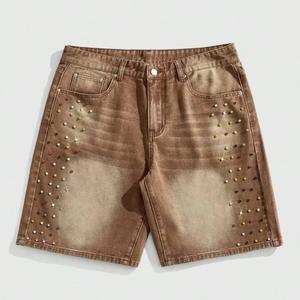 Shorts en jean unisexe de haute qualité, effet délavé, entièrement ornés de strass, sur mesure, pour hommes, été, style diamant. - Product Image 1