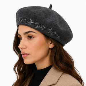 Premium Merino Wool <b>Beret</b> Hat-Classic Felt Design with Delicate Embroidery Lightweight & Adjustable for Winter Outdoor Use - Product Image 2