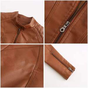 Veste en cuir classique minimaliste pour femmes, veste en cuir polyvalente pour femmes, veste d'extérieur tendance pour femmes - Product Image 4