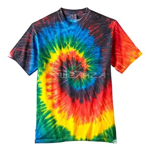 Fashion Customized 100% Cotton Tie-Dye T-shirt Men and Women Rainbow Reactive Dyeing Shirt