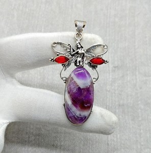 NIKHIL GEMS Élégant Pendentif Cabochon Vintage en Améthyste Sauge et Grenat, Fait Main en Argent 925, Bijou de Fiançailles Certifié par un tiers - Product Image 5