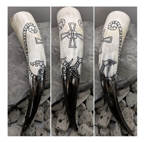 Customized Logo Viking Drinking Horns Stand Animal Style Buffalo Horns Carved Religious Technique Manufactured - Product Image 1