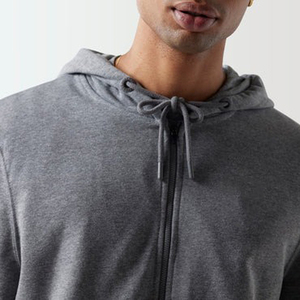 Survêtement gris à capuche pour homme, manches longues, fermeture éclair, couleur unie, décontracté, respirant, pour l'automne, avec poches latérales - Product Image 4