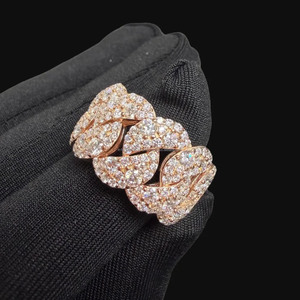 Anillo Cubano de Oro Rosa con Diamantes Moissanite para Hombre, con Engaste Pavé, Banda de Eslabones Cubanos para Ella, Joyería Hip Hop de Plata Esterlina 925 - Product Image 1