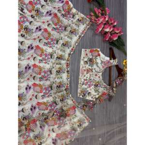 Lehenga choli 2XL ปักด้ายหลากสีสำหรับงานปาร์ตี้ - Product Image 3