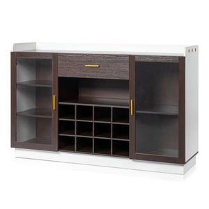Credenza Portabottiglie per 12 Vini con Doppia Porta in Vetro, Cassetto Singolo, Telaio Nero, Pannelli Interni Bianchi e Marroni in Truciolato - Product Image 3