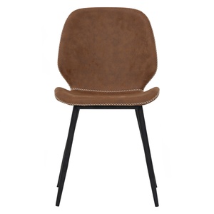 Chaise de salle à manger industrielle vintage en cuir PU marron avec surpiqûres décoratives blanches, chaise d'appoint sans accoudoirs de style moderne du milieu du siècle - Product Image 2