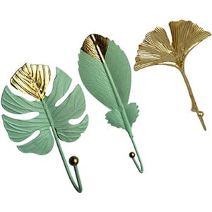 Ganchos y colgadores de metal de alta calidad, autoadhesivos, para montar en la pared, con diseño de hojas chapadas en oro, a un precio impresionante. - Product Image 5