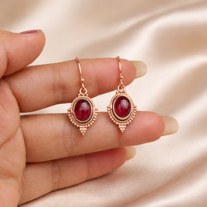 925 Sterling Silver <b>Garnet</b> Drop <b>Earrings</b> Rose Gold Yellow Gold Plated Handmade Vintage Boho Women Jewelry - Product Image 4