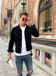 Veste en jean 100 % coton pour l'hiver, durable, décontractée, longueur mi-cuisse, effet vieilli, coupe streetwear, pour tenues formelles et streetwear, respirante - Product Image 2