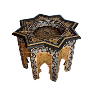 Table d'appoint octogonale marocaine en bois fait main, incrustée de nacre et de os, meuble d'appoint islamique vintage - Product Image 6