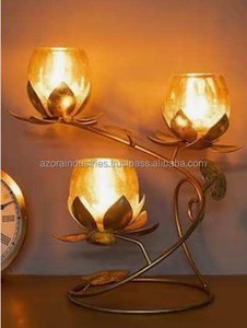 Royal Wonderful Classic Metal Iron Wire Tea Light Candelabros Nuevo Diseño 3 Soporte Base Oro Acabado brillante Cristal para el hogar - Product Image 5
