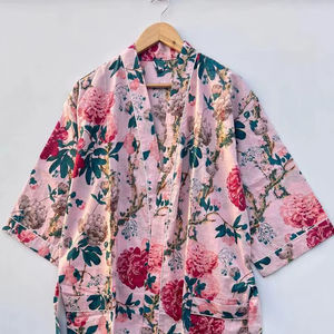 Bata Kimono de Manga Larga con Cuello en V 100% Algodón, Estampado Selva, Ropa de Dormir de Verano Suave, Talla Única - Product Image 1