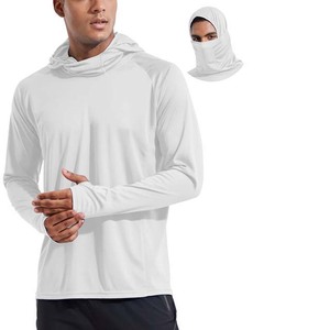 Men's <b>Long</b> <b>Sleeve</b> Hooded Fishing Shirt Solid <b>Blue</b> UPF 50 Anti-Uv Sun Protection Outdoor Wear - Product Image 3