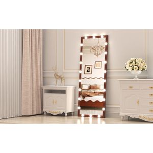 For Hollywood <b>Full</b> <b>Length</b> LED Vanity <b>Mirror</b> 3 Color Modes Walnut 62.6\"x23.3\" Wall Lighted <b>Standing</b> Floor Dressing Room <b>Mirror</b> - Product Image 1
