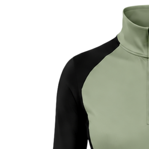 <b>Women</b> <b>Quarter</b> <b>Zip</b> Athletic Top Sage Green Long Sleeve Fitted Sports Training Shirt High Collar Thumbhole Performance Activewear - Product Image 3