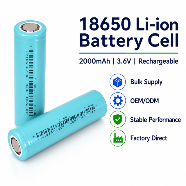 High Discharge ICR18650 20P 18650 Power Battery 3.6V 2000mAh 7.2Wh Lithium Ion Cell for Cordless Electric Drill Pack