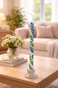 Vela Cónica de Parafina Hecha a Mano con Diseño Botánico de Hojas Azules y Verdes para Decoración del Hogar y San Valentín - Product Image 2