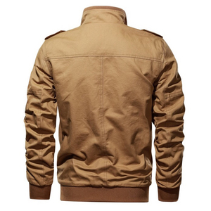 <b>Men's</b> Khaki <b>Canvas</b> Bomber <b>Jacket</b> Turn-down Collar Zipper Closure Multiple Pockets Workwear Style Autumn Wear Regular Fit - Product Image 2