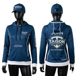 Hoodie de golf pour femme en polyester et élasthanne 240 GSM, anti-transpiration, couleur turquoise, panneau latéral contrastant, logo personnalisé par sublimation. - Product Image 5