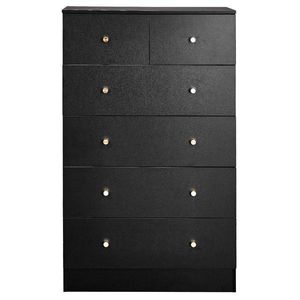 Commode en panneaux de particules noir mat avec placage mélaminé, armoire à 4+2 tiroirs, 66*40*111 cm, poignées dorées mates - Product Image 3