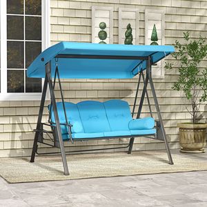 Dondolo da Esterno a 3 Posti Regolabile con Tettuccio Blu e Cuscini per Giardino o Bordo Piscina - Product Image 2