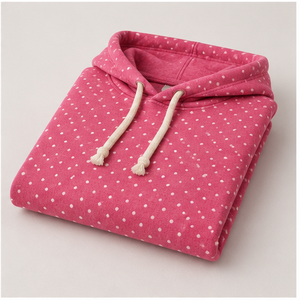 Sweat à capuche longue semi-ajustée pour femme, rose framboise, à petits pois, en coton-modal lisse, personnalisable - WPHOOD-0022 - Product Image 5