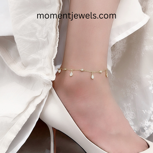 925 Sterling <b>Silver</b> Fine Anklet Teardrop Zircon Chain <b>Bracelet</b> <b>Adjustable</b> Jewelry for Women Gift Party - Product Image 4
