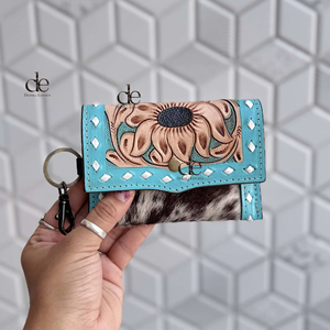 High Quality Cowhide fur Leather New Hand Tooled Carving <b>Small</b> Coin <b>Purse</b> Multi Uses Mini Wallet for Women Western Gifts - Product Image 1