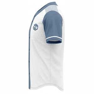 Maillot de baseball personnalisé pour homme, blanc et bleu, imprimé géométrique, manches courtes, anti-humidité, boutons sur le devant, vêtements de sport pour adultes - Product Image 4