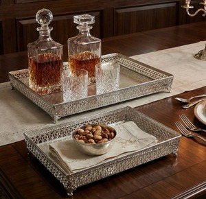 Handmade Luxury <b>Silver</b> Iron Decorative Serving Tray Rectangular Metal Ottoman Tray Handcrafted <b>Coffee</b> <b>Table</b> Display Tray - Product Image 3