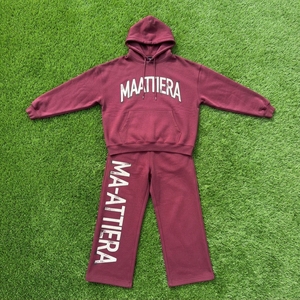 Custom Oversized Women <b>Burgundy</b> Hoodie Wide Leg Sweatpants Tracksuit Set OEM ODM Wholesale Manufacturer - Product Image 5