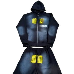 2025 gros impression numérique camouflage sweat à capuche zippé acide lavage soleil délavé surdimensionné détresse noir sweats à capuche hommes - Product Image 3