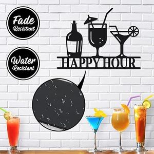 ป้ายโลหะตกแต่งผนัง Happy Hour พร้อมรูปเงาค็อกเทล สไตล์โมเดิร์นแกลม สำหรับตกแต่งผนัง - Product Image 2