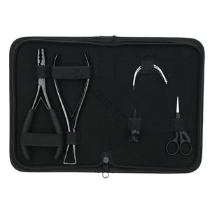 Kit d'outils tout-en-un pour extensions de cheveux noirs : Pince à sertir les perles, Pince à retirer les micro-anneaux, Ciseaux à boucles de traction, Pinces de sectionnement - Product Image 6