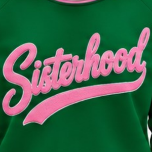 Sudadera Verde de Punto Acanalado para Mujer con Gráfico de Letras 'Sisterhood' y Patrón de Corazones, Cuello Redondo, Manga Larga, Estilo Casual, Personalizable para Damas - Product Image 6