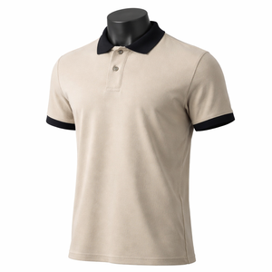 Polo de Golf Personalizado al por Mayor, Polo con Cuello en Contraste, Beige y Negro, Fabricante de Bordados e Impresiones Personalizadas - Product Image 3