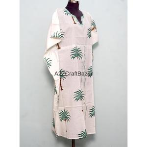 Vestido Maxi Kaftan para Mujer, 100% Algodón, Cuello en V, Sin Mangas, Silueta Ajustada, Cintura Natural, Estampado Floral, Ecológico, Casual - Product Image 4
