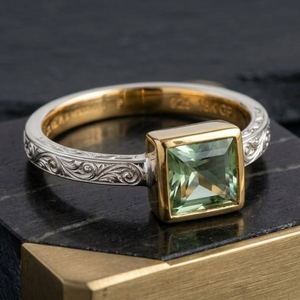 Square Green Amethyst <b>Statement</b> <b>Ring</b> 925 Sterling Silver 18K Gold Plated Gemstone Jewelry US 6 Gift for Her Trendy Jewellery - Product Image 4