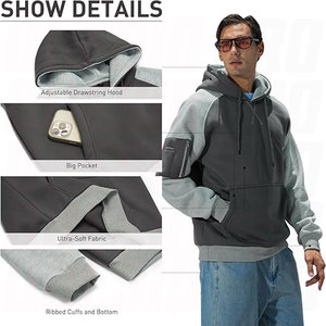 Sweat-shirts à capuche pour hommes, pull-over à blocs de couleur, manches longues, en polaire, personnalisés, 100% polyester, doux, chauds et confortables - Product Image 6
