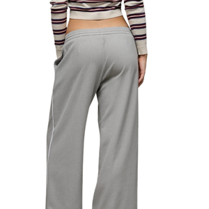 Women Light Grey Wide Leg Fleece Sweatpants Drawstring Elastic Waist Loose Fit Casual Winter <b>Lounge</b> Trousers with Pockets - Product Image 2