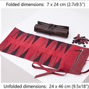 Red Leather <b>Backgammon</b> Dice Roll Black Triangular Pockets Zipper Closure Unisex Durable Foldable Travel-Friendly Party Game - Product Image 2