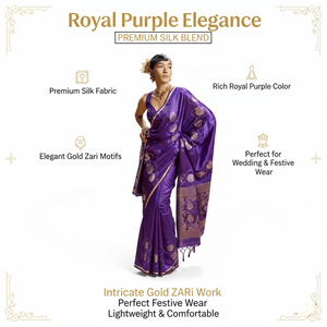 Pure Satin Handloom Weaving <b>Purple</b> <b>Saree</b> With Gold Zari Border | Traditional Wedding Party Wear Designer Ethnic <b>Saree</b> For Women - Product Image 5