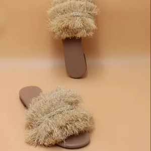 Handwoven Raffia Sandals: Bohemian Leather Sole <b>Slides</b> - Product Image 1