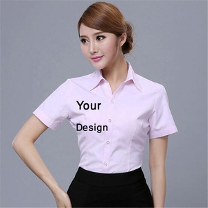 เสื้อเชิ้ตผู้หญิงแบบมีกระดุม ติดโลโก้ด้านหน้าได้ตามสั่ง ผ้าป๊อปลินทออย่างดี ป้องกันการเป็นขุย ขายส่ง BD โพลีเอสเตอร์ 100% สีพื้น - Product Image 1