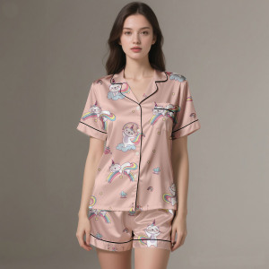 Womens Premium Luxury Silk Satin Summer Sleepwear 100% Silk Soft Breathable Pajamas Heat Transfer Print Customizable - Product Image 2